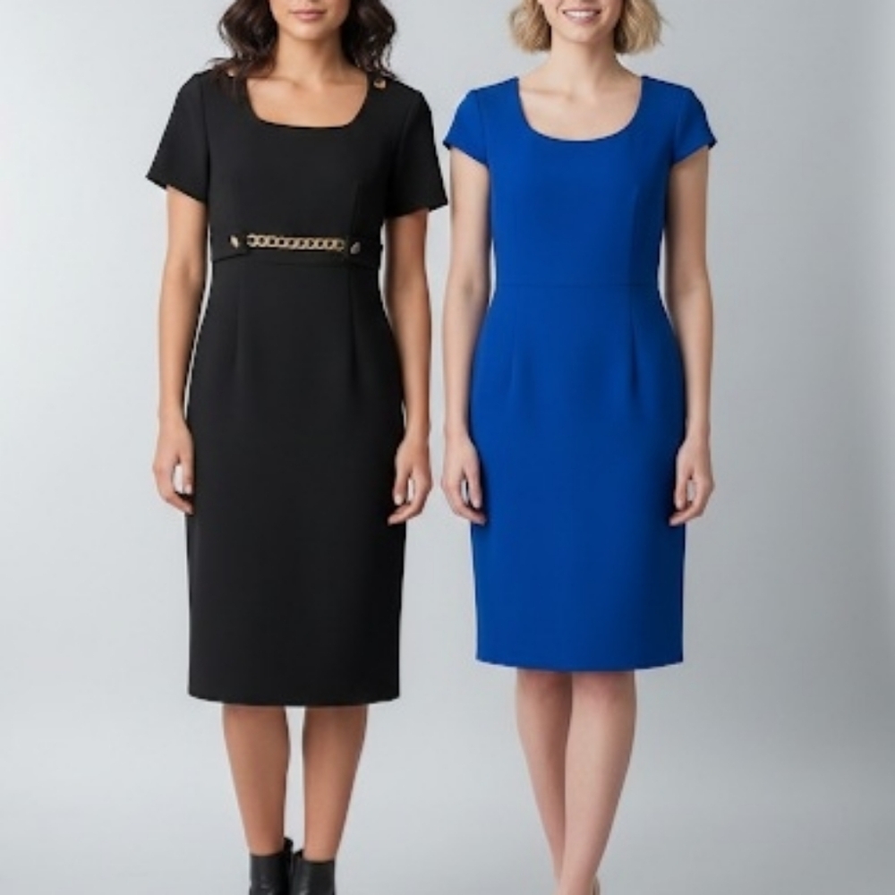 2 DRESS BDL💙Tahari ASL Black WITH GOLD ACCENTS➕ROYAL Blue Midi DRESSES Sz 6, 8
